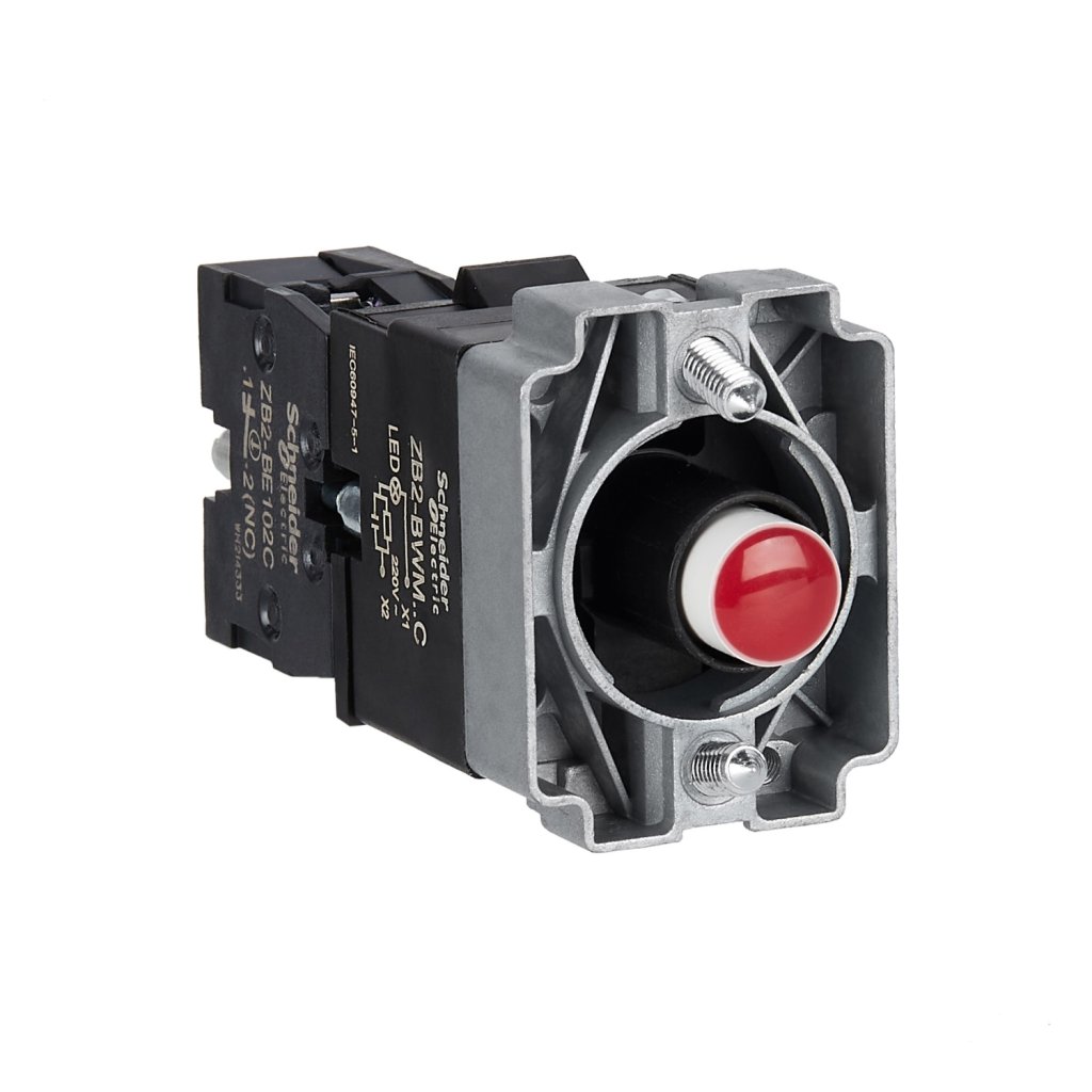 [Imagem EASY HARMONY XB2 LIGHT BLOCK WITH BODY AND FIXING COLLAR METAL RED BULB 24 V DC LED 220 V AC 1 NC ZB2BWM42C SCHNEIDER]