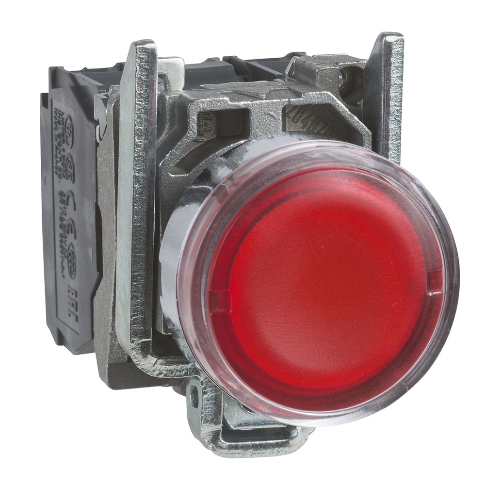 [Imagem BOTÃO LUMINOSO Ø22MM METÁLICO, RETORNO POR MOLA, VERMELHO, NA+NF, 230VCA XB4BW34M5 SCHNEIDER]