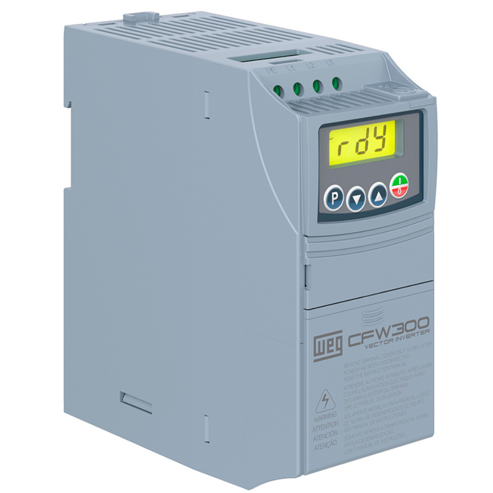 [Imagem INVERSOR DE FREQUÊNCIA TRIFÁSICO 0.97KW 2,6A 380/480V 50/60HZ 14146822 CFW300A02P6T4NB20 WEG]