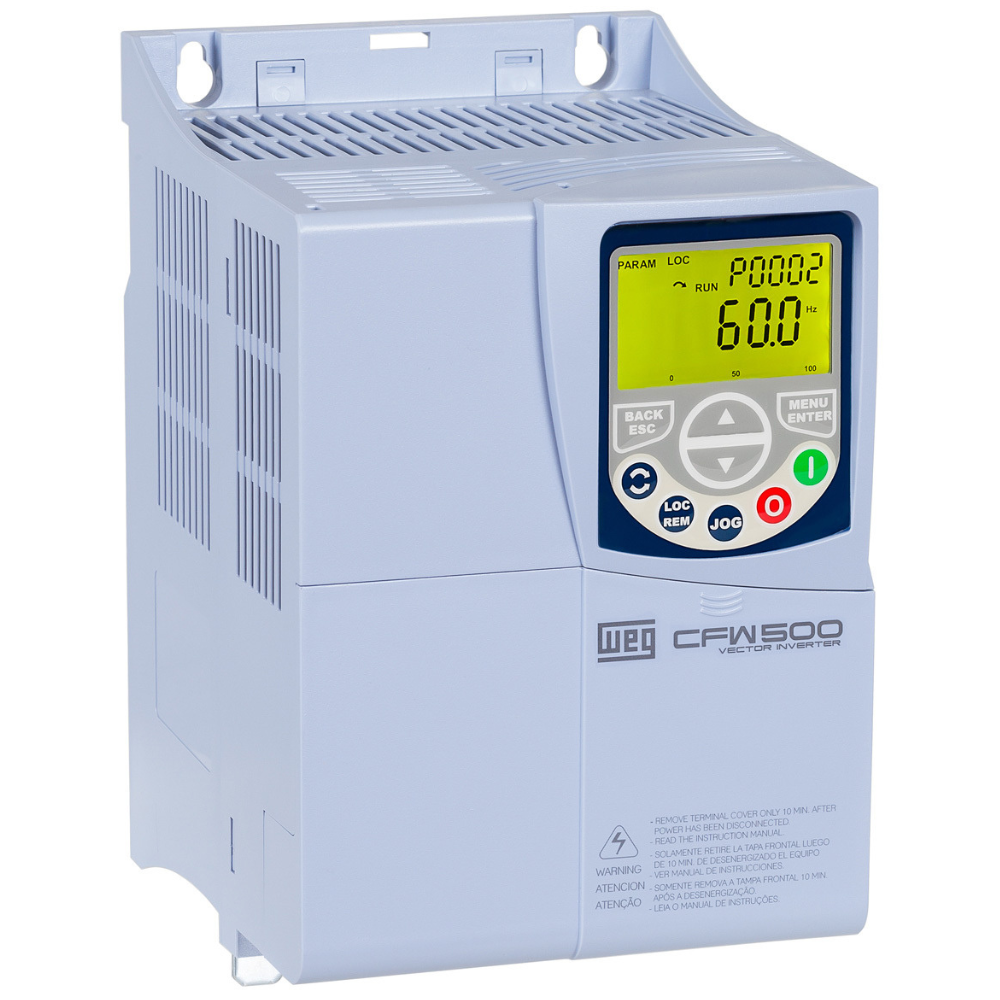 [Imagem INVERSOR DE FREQUÊNCIA TRIFÁSICO 5KW 14A 380/480V 50/60HZ 15575707  CFW500C14P0T4DB20G2 WEG]