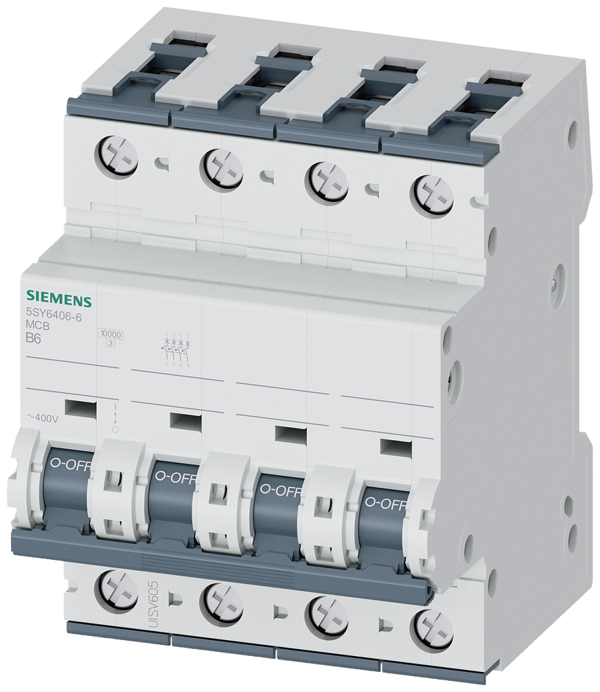 DISJUNTOR AUTOMÁTICO 400V 6KA DE 4 POLOS B 6A P=70MM 5SY64066 SIEMENS