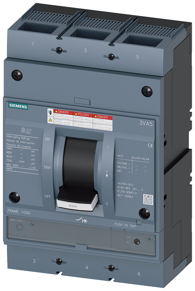 [Imagem DISJUNTOR CAIXA MOLDADA TRIPOLAR 800A 65KA 480V 3VA55806EC320AA0 SIEMENS]