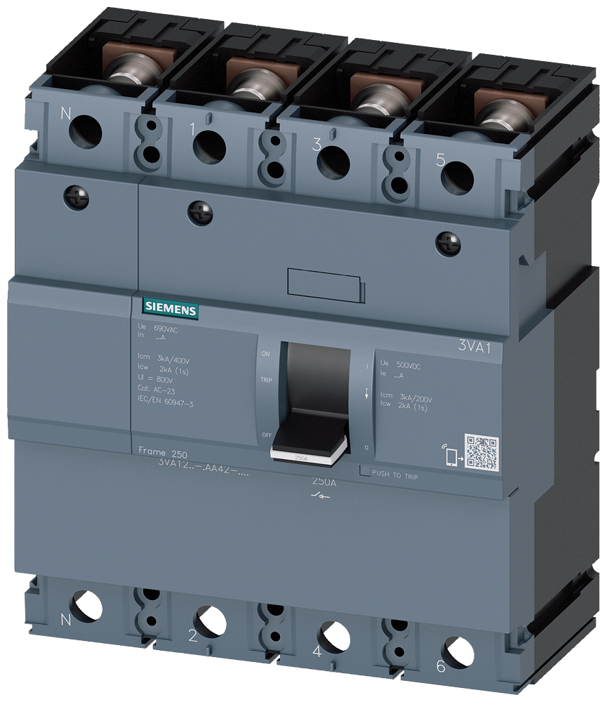 CHAVE SECCIONADORA IEC FRAME 250 250 A DE 4 POLOS CONEXÃO ROSCADA PLANA 3VA12251AA420AA0 SIEMENS