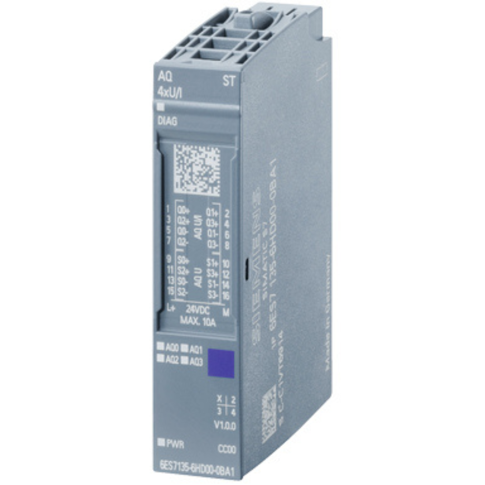 [Imagem MÓDULO DE SAÍDA ANALÓGICA 4 SAÍDAS TENSÃO/CORRENTE PARA BASE BU SIMATIC ET 200SP 6ES71356HD000BA1 SIEMENS]