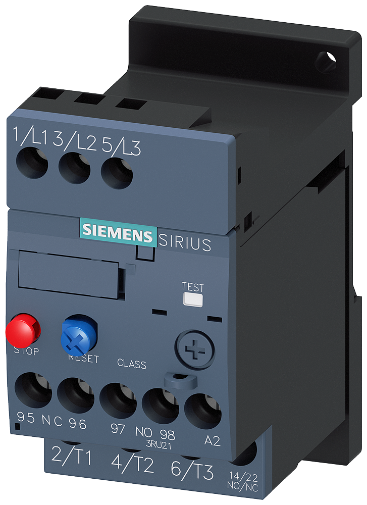 [Imagem RELÉ DE SOBRECARGA 2,2-3,2A PROTEÇÃO DO MOTOR S00, CLASS 10 3RU21161DB1 SIEMENS]