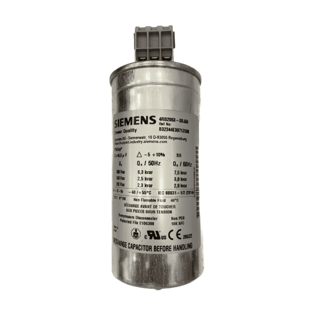 [Imagem do produto CAPACITOR TRIFÁSICO 15KVAR 480V BR3:B32344E4151Z080 A7B10001207367 SIEMENS]