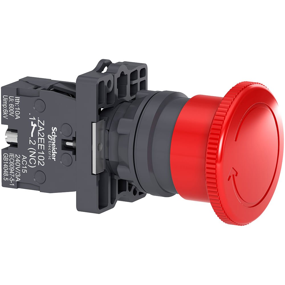 [Imagem BOTÃO DE EMERGÊNCIA Ø22MM PLÁSTICO COGUMELO Ø40MM VERMELHO HARMONY XA2 XA2ES542 SCHNEIDER]