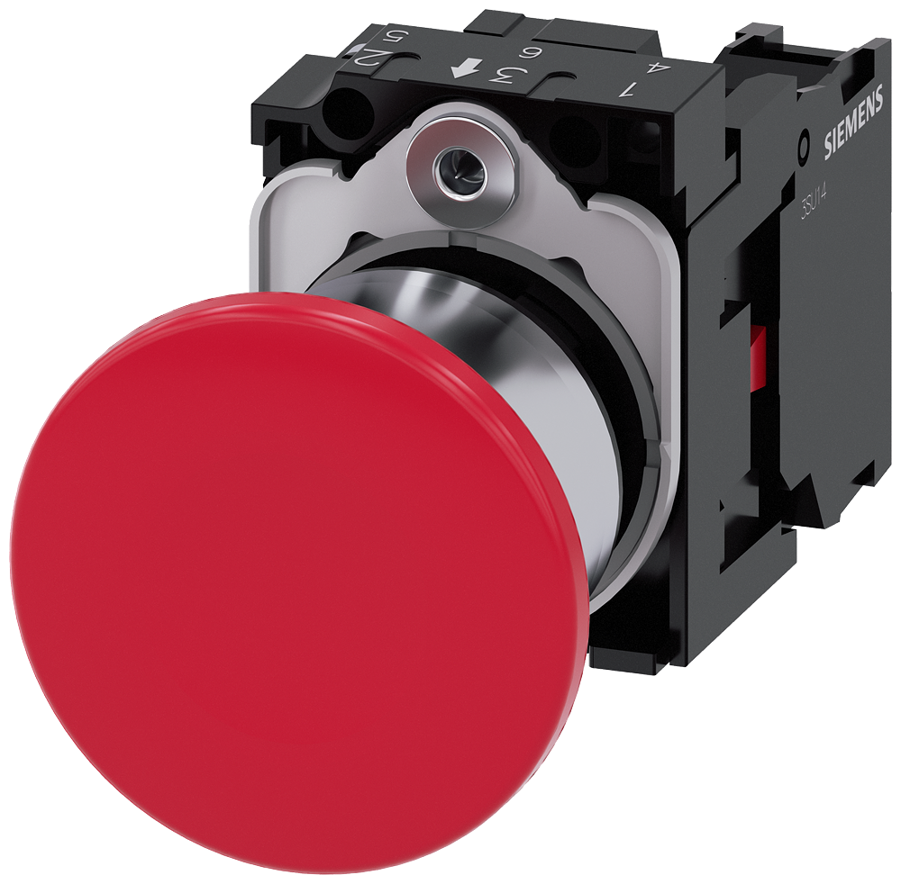 BOTÃO TIPO COGUMELO 22 MM REDONDO METAL DE ALTO BRILHO VERMELHO 40 MM 3SU11501BA201CA0-ZY15 SIEMENS