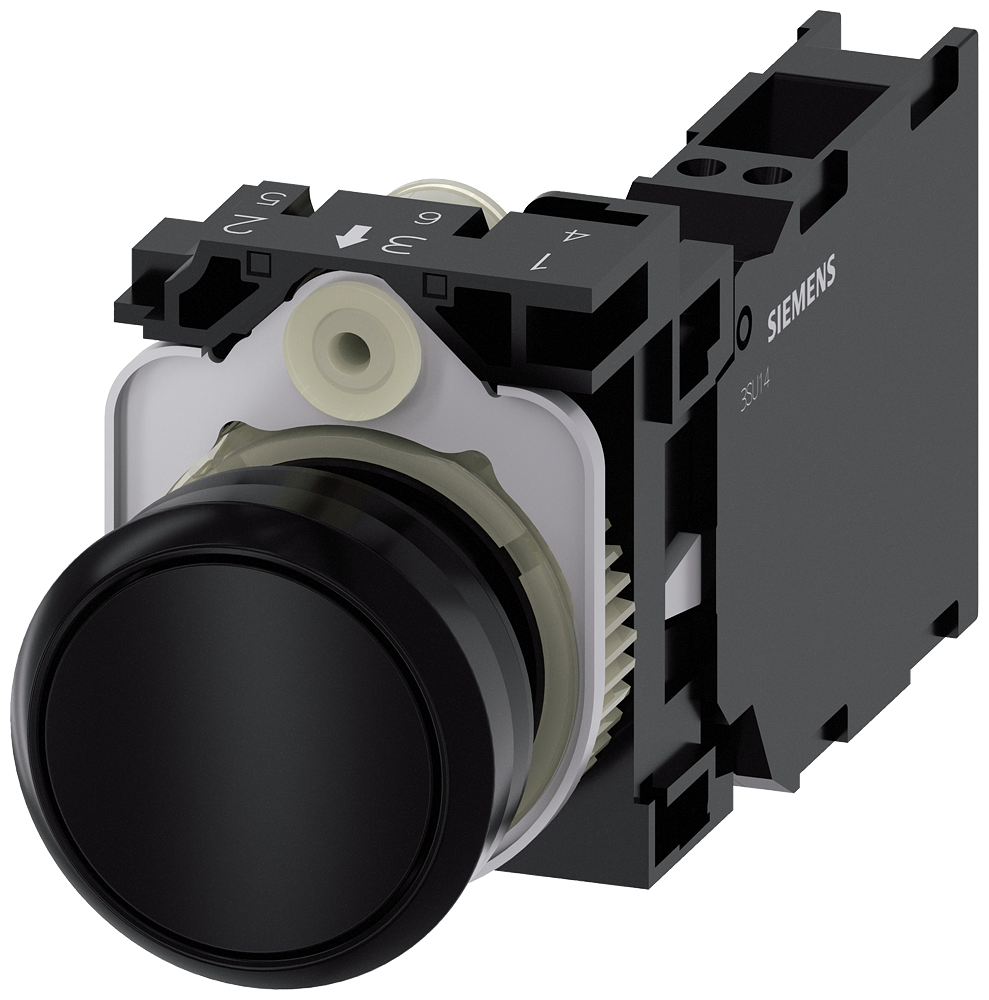 [Imagem do produto BOTÃO PLÁSTICO MOM MOLA 1NA+1NF PRETO 3SU11000AB103FA0 SIEMENS]