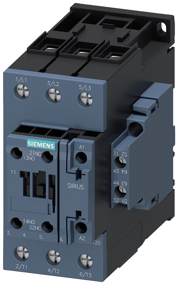 [Imagem CONTACTOR, AC-3E, 65 A/30 KW/400V, 3 POLOS, AC/DC 20-33V, 2NA+2NF, LIGAÇÃO CO 3RT20371NB36 SIEMENS]