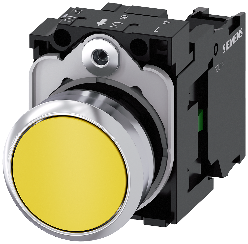 BOTÃO 22 MM REDONDO METAL DE ALTO BRILHO AMARELO BOTÃO DE PRESSÃO PLAN 3SU11500AB301BA0-ZY12 SIEMENS