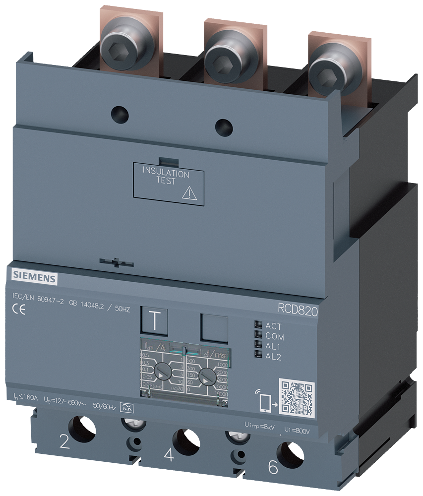 [Imagem UNIDADE DE CORRENTE RESIDUAL RCD820 ADVANCED RCD TIPO A MONTADA EMBAIXO 3VA91230RL30 SIEMENS]