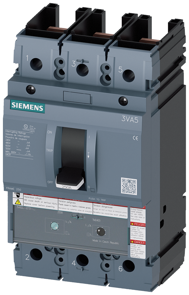 DISJUNTOR UL FRAME 250 200 A DE 3 POLOS 35 KA TM ATAM SEM CONEXÃO 3VA52205EF312AA0 SIEMENS