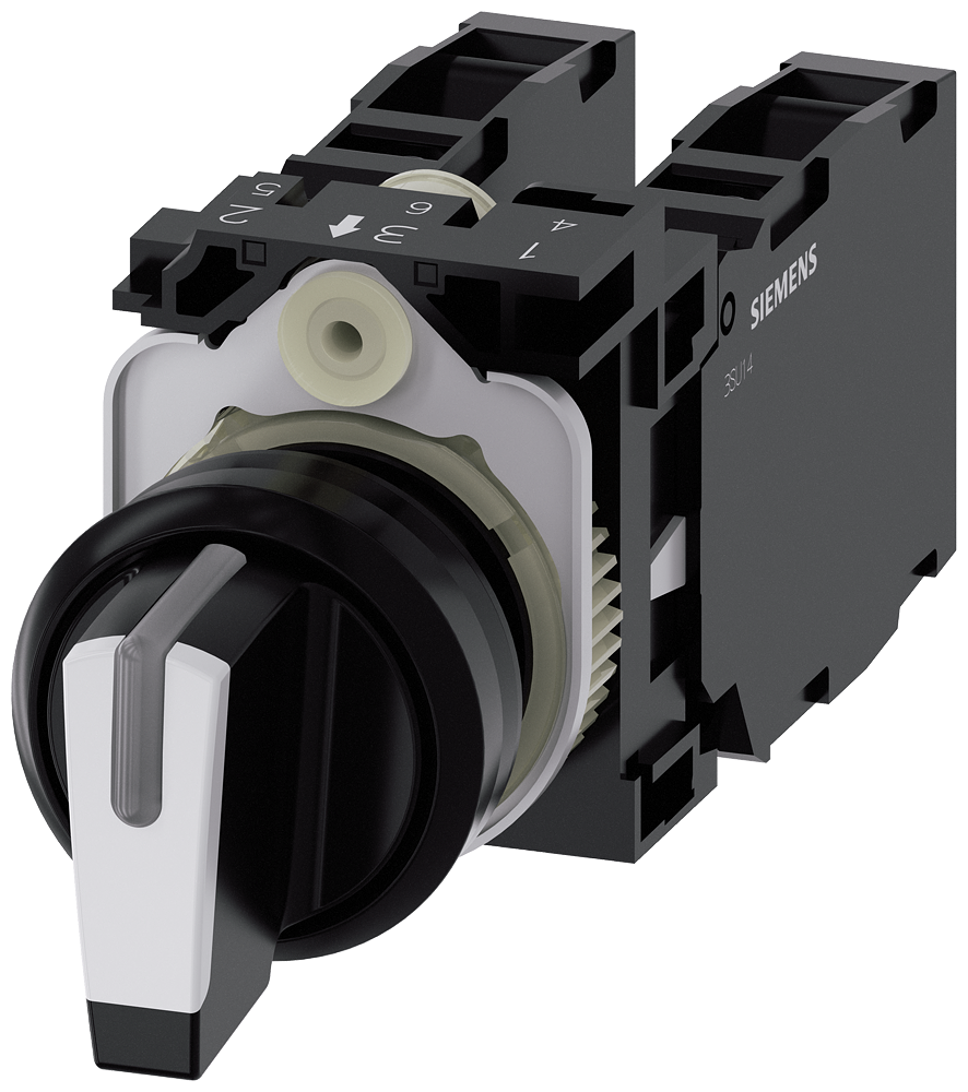 [Imagem COMUTADOR ILUMINADO KNOB CURTO 3 POSIÇÕES BRANCO 22MM 3SU11002BL601LA0 SIEMENS]