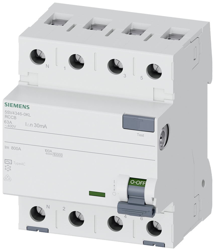 [Imagem DISJUNTOR DR TETRAPOLAR 63A 400V 30MA 5SV43460KL SIEMENS]