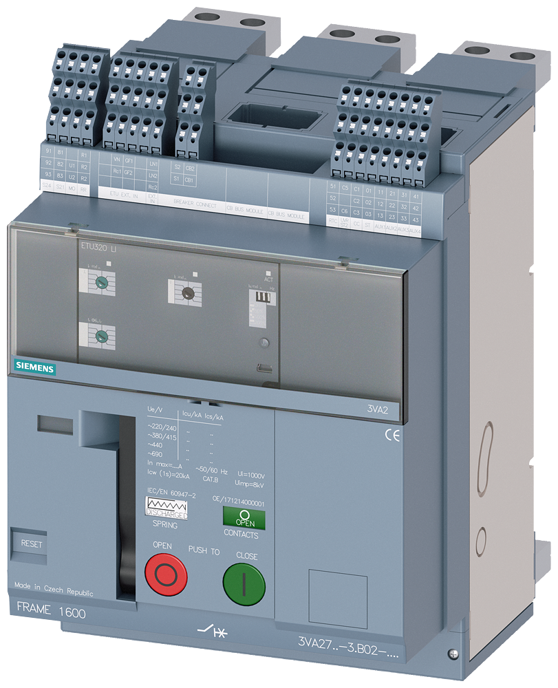 [Imagem DISJUNTOR DE MONTAGEM FIXA COMPACTO FRAME 1600; COM RTC E 4AUX CONTATO DE SIN... 3VA27121AB024HA7 SIEMENS]