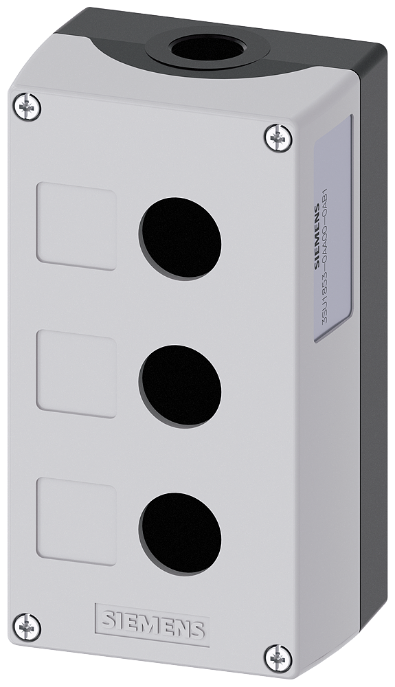 [Imagem do produto CARCAÇA PARA APARELHO DE COMANDO, 22MM, REDONDA, METAL, CINZA, 3 PONTOS DE CO 3SU18530AA000AB1 SIEMENS]