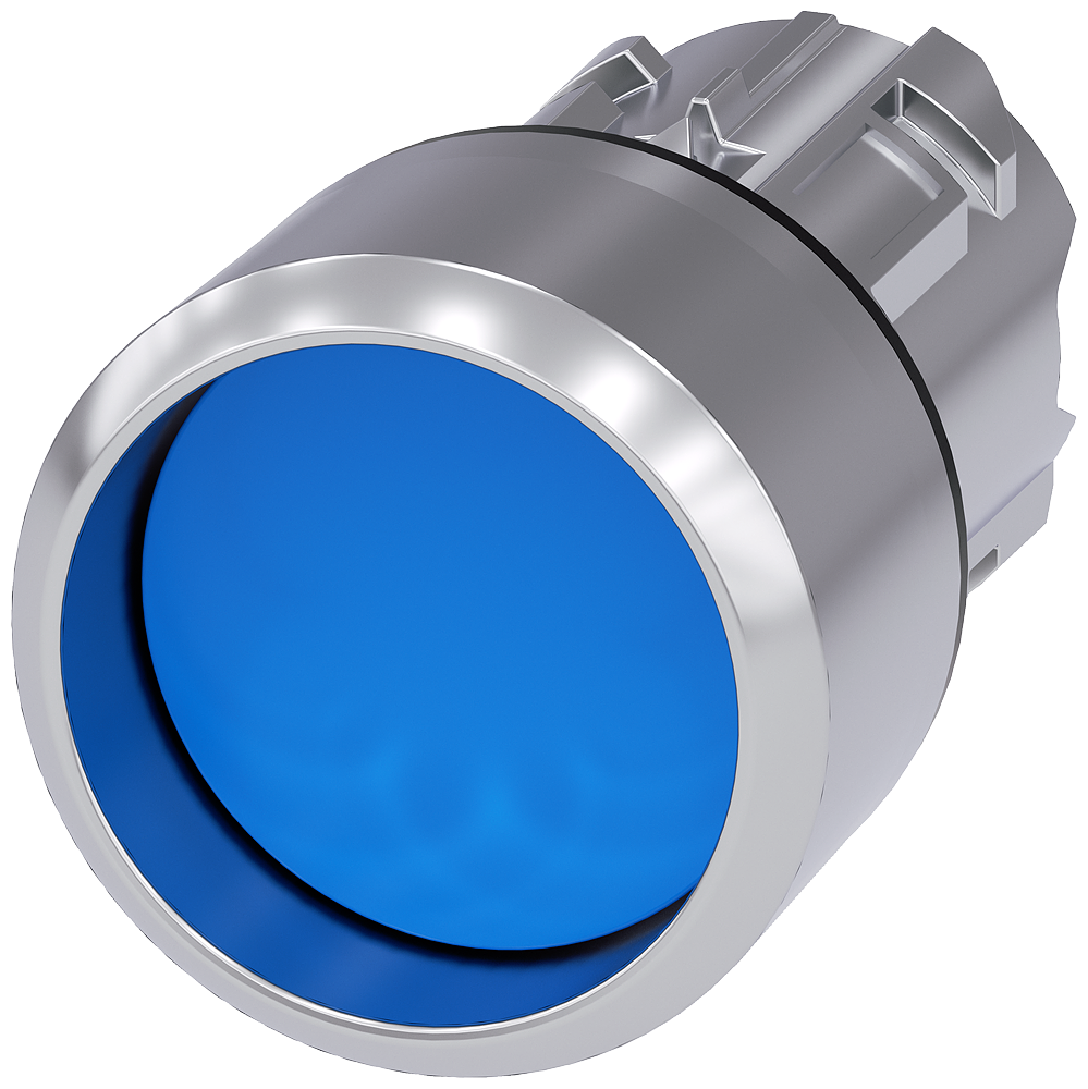 BOTÃO 22 MM REDONDO METAL DE ALTO BRILHO AZUL ANEL FRONTAL ALTO TECLA 3SU10500CB500AA0-ZY11 SIEMENS