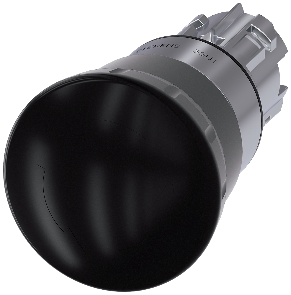 BOTÃO COGUMELO 22 MM REDONDO METAL DE ALTO BRILHO PRETO 40 MM ENCAIXE 3SU10501HB100AA0-ZY12 SIEMENS