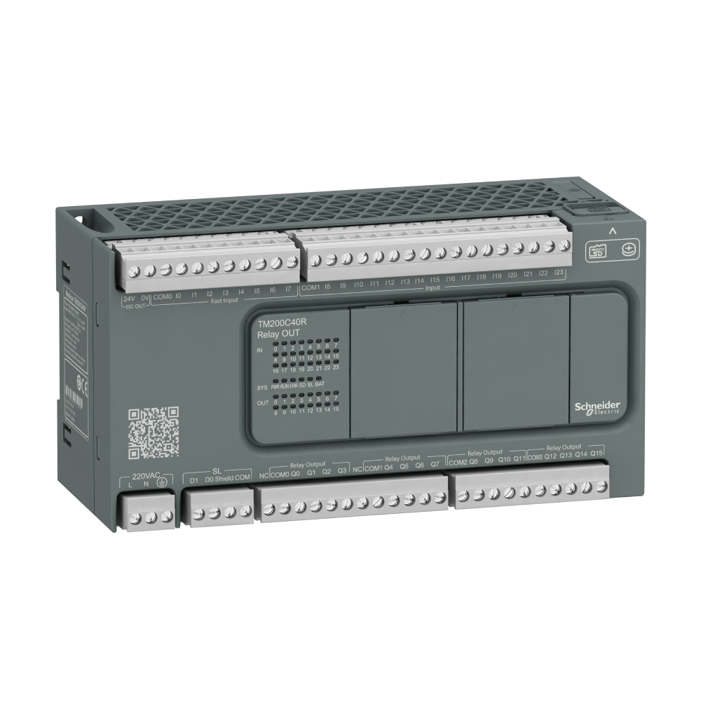 [Imagem CONTROLADOR LÓGICO PROGRAMÁVEL 24E/16S RELÉ 24VCC IP20 TM200C40R SCHNEIDER]