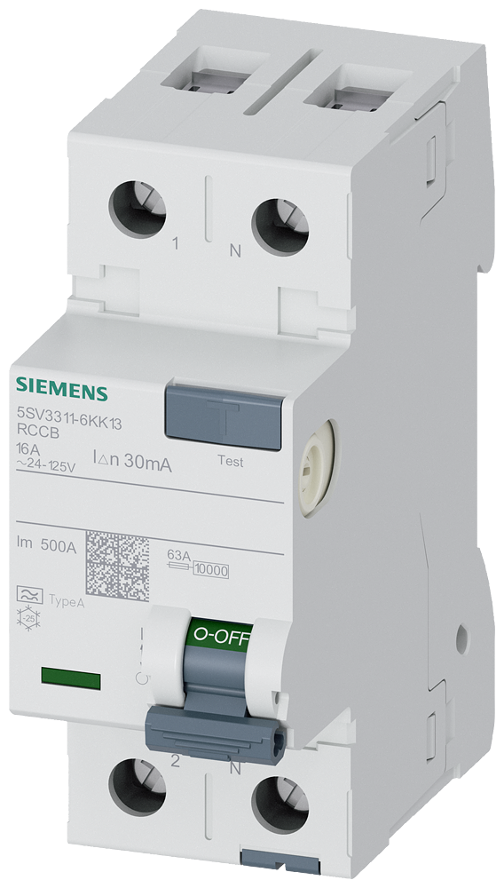 [Imagem DISJUNTOR DE CORRENTE DE FUGA, DE 2 POLOS, TIPO A, IN: 16 A, 30 MA, UN CA: 24 5SV33116KK13 SIEMENS]