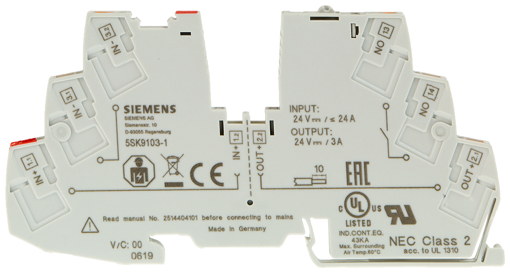 INTERRUPTOR DE PROTEÇÃO DO APARELHO ELETRÔNICO 1A CC 24V 1 INTERRUPTOR AUX 5SK91011 SIEMENS