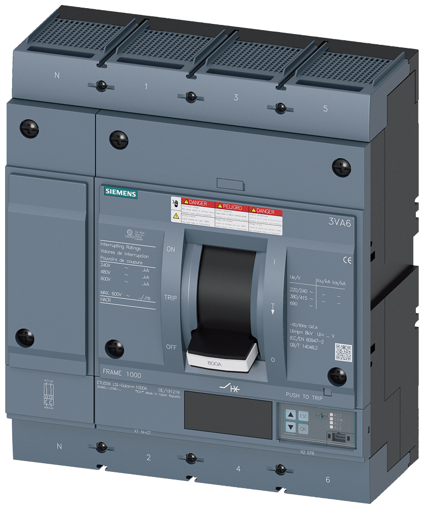 DISJUNTOR UL FRAME 800 600 A DE 4 POLOS 35 KA ETU5 LSI A 3VA65605JT460AA0 SIEMENS