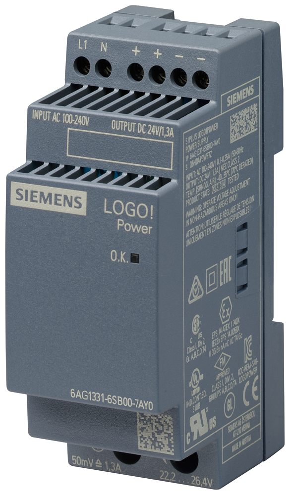 FONTE DE ALIMENTAÇÃO DE CORRENTE SIPLUS LOGO!POWER MONOFÁSICA 24 V CC/1,3 A 6AG13316SB007AY0 SIEMENS