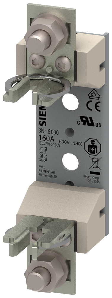 [Imagem BASE DE FUSÍVEL UNIPOLAR 160A 690V HRC CERÂMICA TAMANHO 00 3NH6030 SIEMENS]