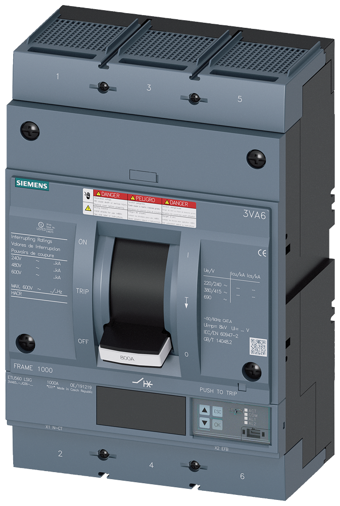 DISJUNTOR UL FRAME 800 600 A DE 3 POLOS 35 KA ETU5 LSIG 3VA65605JQ362AA0 SIEMENS