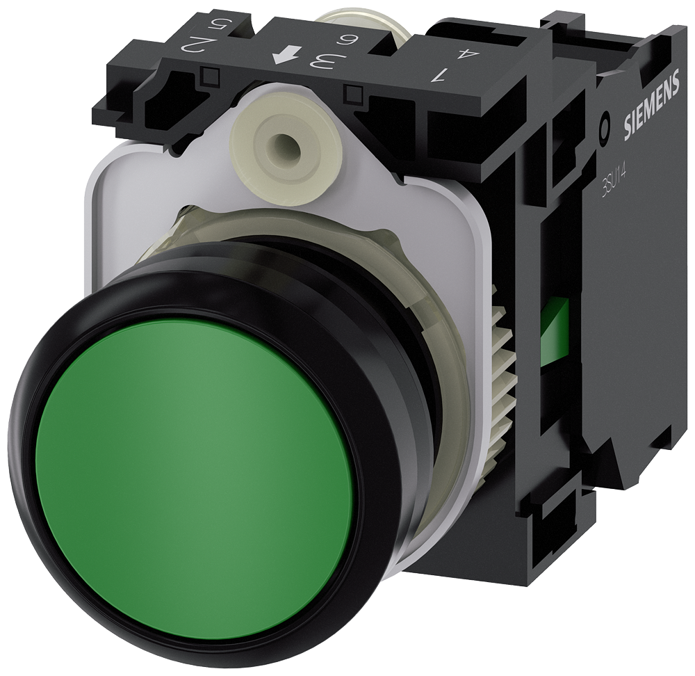 BOTÃO 22 MM REDONDO PLÁSTICO VERDE BOTÃO DE PRESSÃO PLANO RE 3SU11000AB401BA0-ZY19 SIEMENS