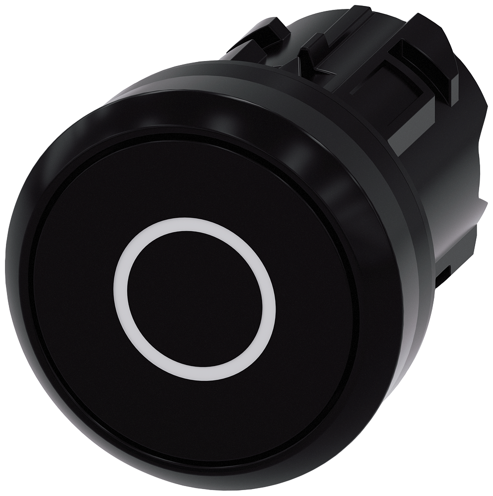 BOTÃO 22 MM REDONDO PLÁSTICO PRETO INSCRIÇÃO: O BOTÃO DE PRESSÃO PLANO 3SU10000AB100AD0-ZX90 SIEMENS