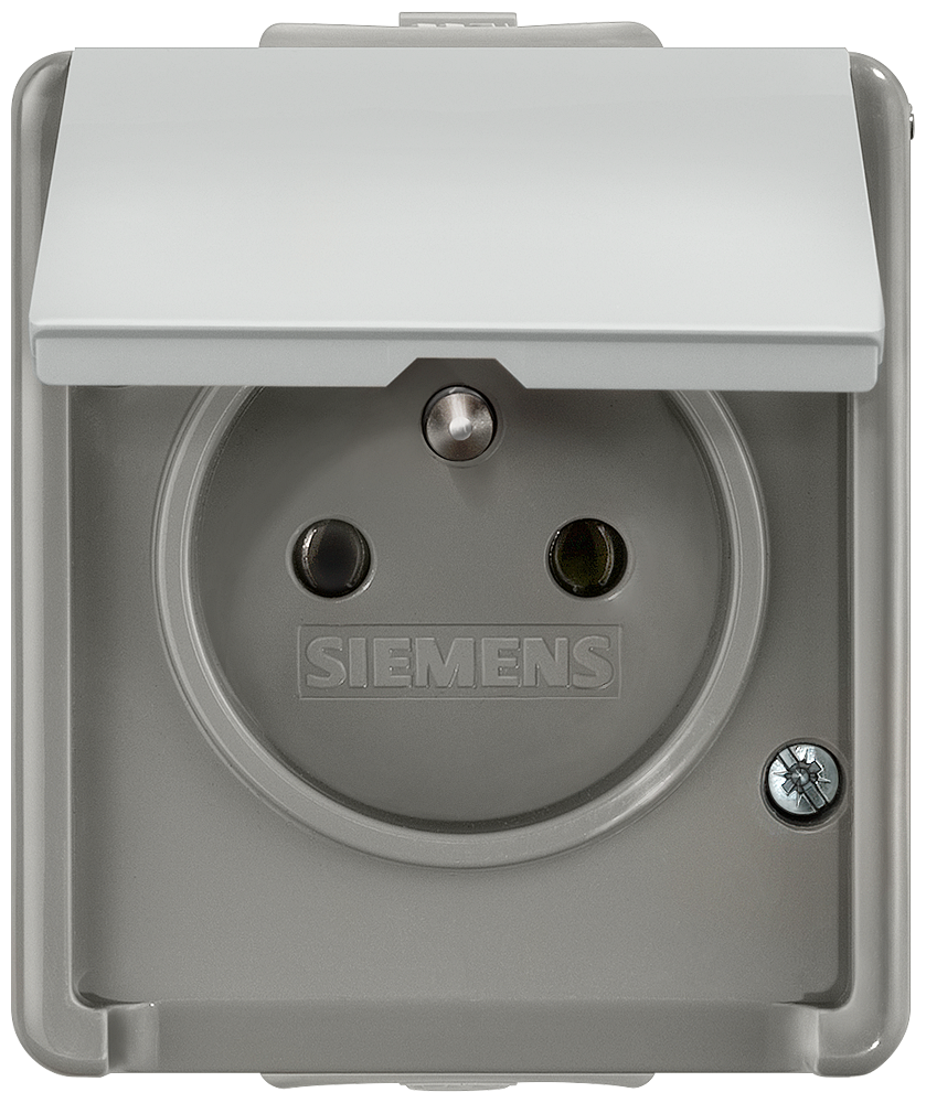 FLÄCHE IP44 MONTAGEM À SUPERFÍCIE TOMADA SCHUKO SIMPLES COM CONTATO DE 5UB4741 SIEMENS