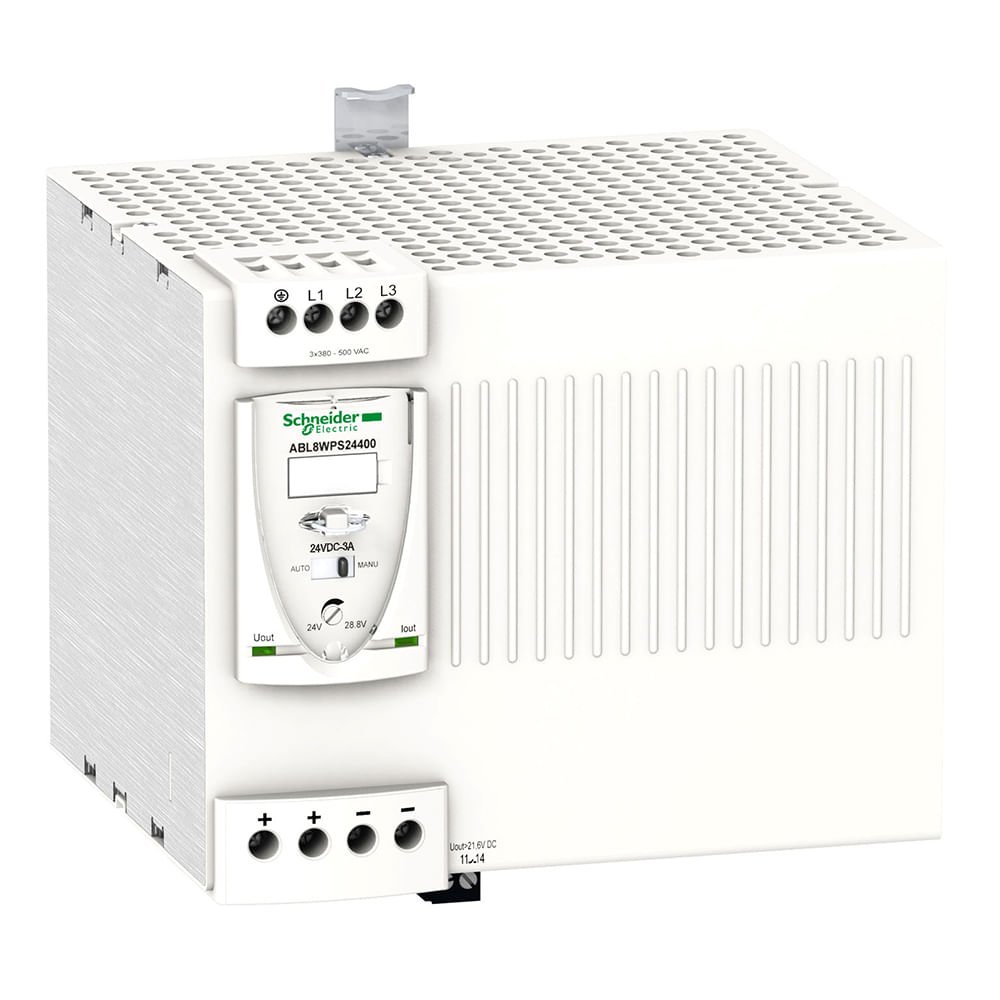 [Imagem FONTE ALIMENTACAO CHAVEADA 960W 380-500 VCA TRIF S-24VCC 40A ABL8WPS24400 SCHNEIDER]