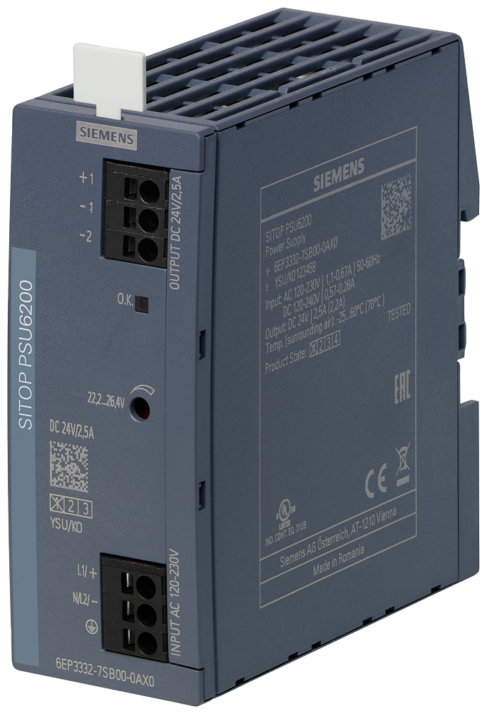 [Imagem do produto FONTE DE ALIMENTAÇÃO SITOP PSU6200 24V 2.5A 6EP33327SB000AX0 SIEMENS]