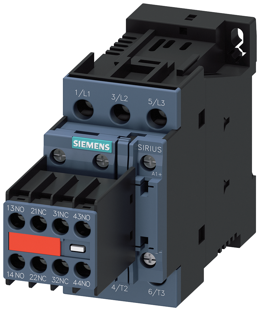 CONTATOR AC-3E 9 A/4 KW/400V 3 POLOS DC24V 2NA+2NF LIGAÇÃO COM PARAFUSO 3RT20231FB443MA0 SIEMENS