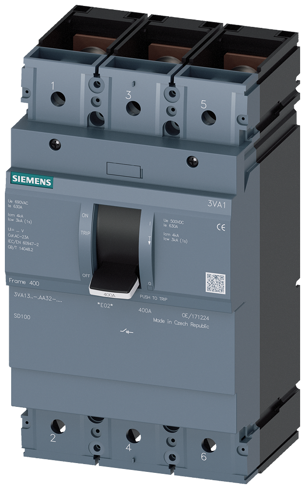CHAVE SECCIONADORA IEC FRAME 400 400 A DE 3 POLOS CONEXÃO ROSCADA PLANA 3VA13401AA320JA0 SIEMENS
