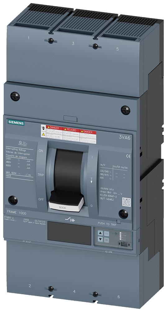 DISJUNTOR UL FRAME 800 800 A DE 3 POLOS 35 KA ETU8 LI AB 3VA65805KL362AA0 SIEMENS