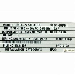 [Imagem INVERSOR DE FREQUÊNCIA TRIFÁSICO 14,8A 380/460V 50/60HZ CIMRV7AU45P5 YASKAWA]