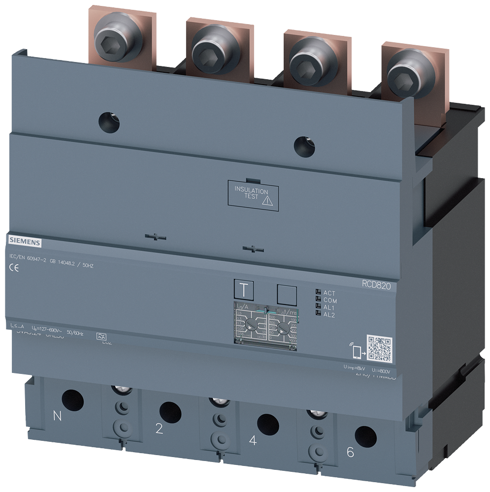 [Imagem UNIDADE DE CORRENTE RESIDUAL RCD820 ADVANCED RCD TIPO A MONTADA EMBAIXO 3VA94240RL30 SIEMENS]