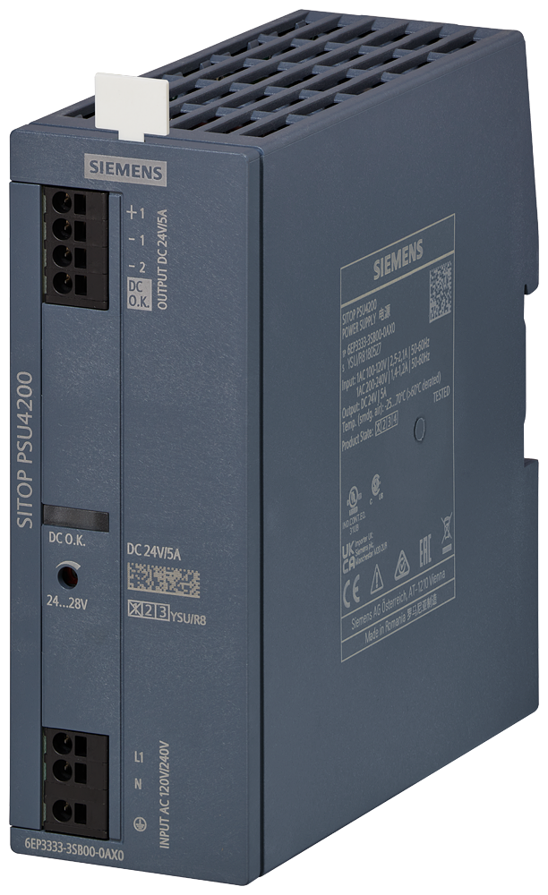 [Imagem do produto ALIMENTAÇÃO DE CORRENTE SITOP PSU4200. MONOFÁSICA 24 V CC/5 A 6EP33333SB000AX0 SIEMENS]