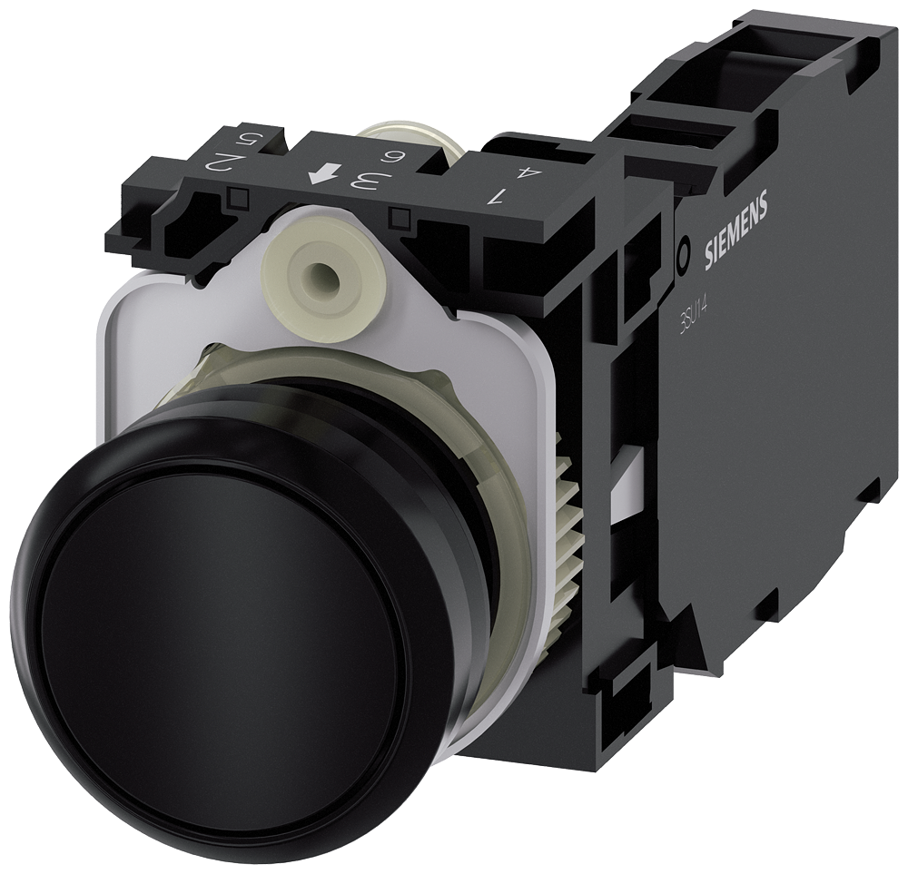 BOTÃO 22 MM REDONDO PLÁSTICO PRETO BOTÃO DE PRESSÃO PLANO RE 3SU11000AB101FA0-ZY11 SIEMENS