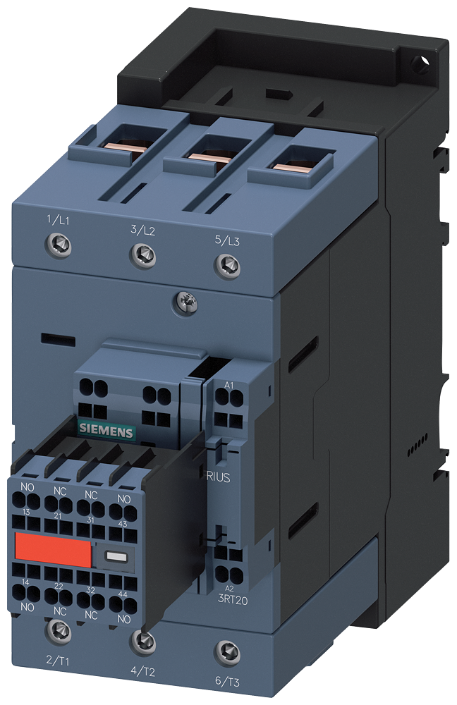 CONTATOR AC-3E 95A/45KW/400V 3 POLOS AC24V/50HZ 2NA+2NF LIGAÇÃO COMR PARAFUSO 3RT20463CB043MA0 SIEMENS
