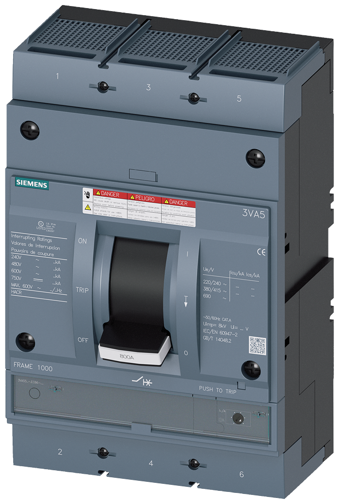 DISJUNTOR UL FRAME 800 600 A DE 2 POLOS 100 KA TM FTAM A 3VA55607EC660AA0 SIEMENS
