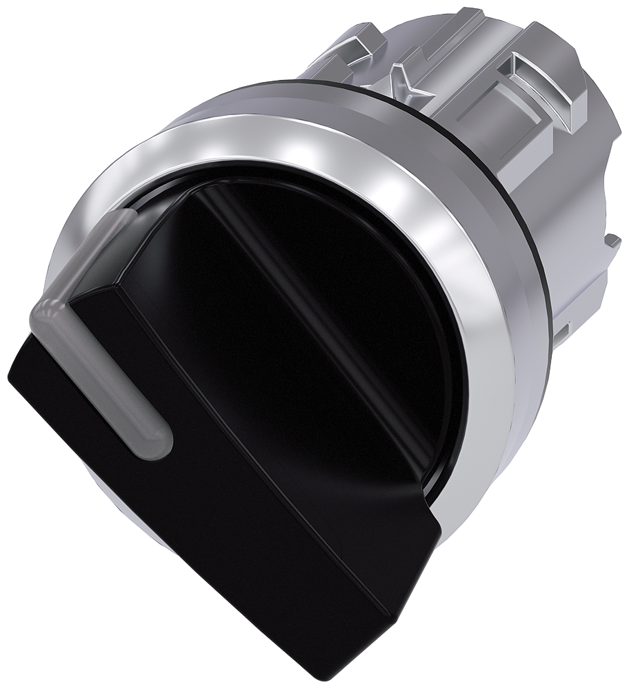 [Imagem COMUTADOR ILUMINADO KNOB CURTO 2 POSIÇÕES PRETO 22MM 90G 3SU10522BF100AA0 SIEMENS]