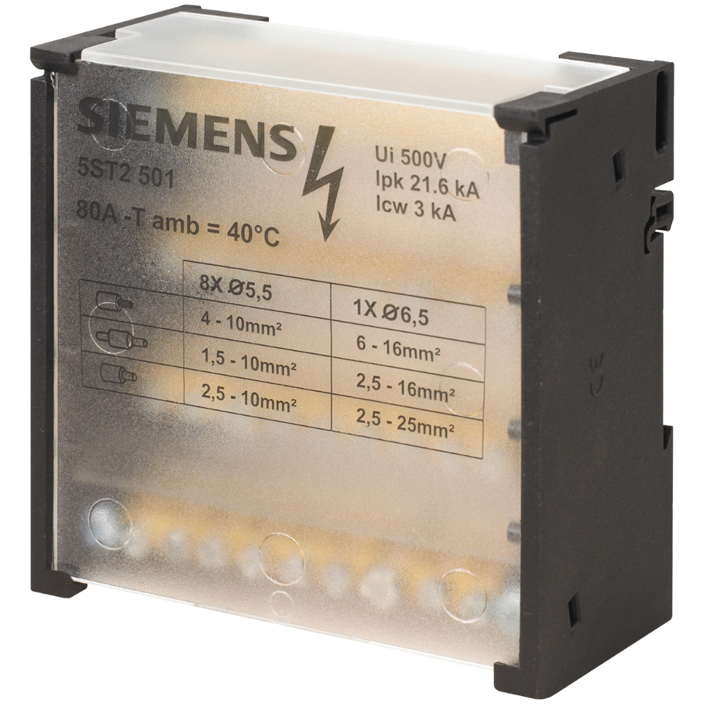 [Imagem BLOCO DE DISTRIBUIÇÃO 80A 500V 4P 5ST2501 SIEMENS]