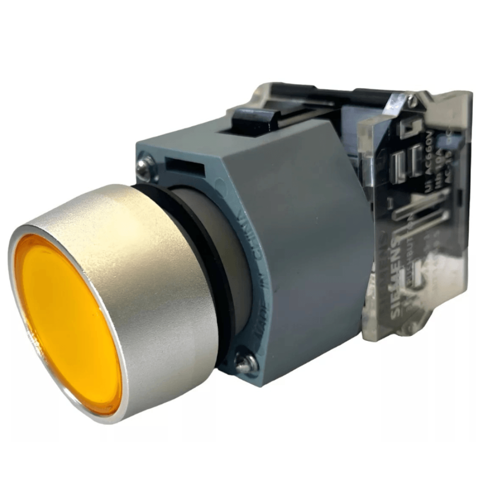 [Imagem BOTÃO DE METAL ILUMINADO MOMENTÂNEO 24VCA/CC 1NA AM 3SB71330DB301BA0 SIEMENS]