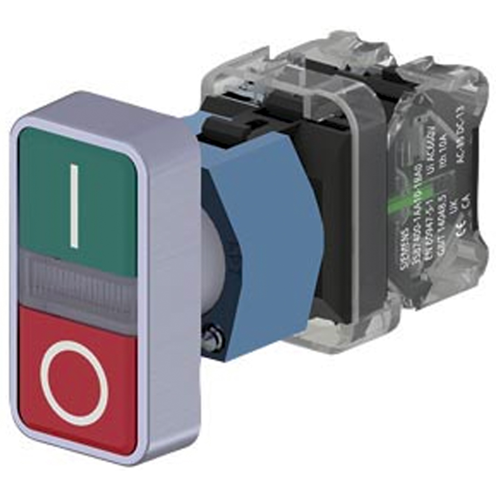 [Imagem BOTÃO DUPLO ILUMINADO 24VCA/CC 1NA1NF VERDE/VERMELHO 3SB71333CA241MK0 SIEMENS]