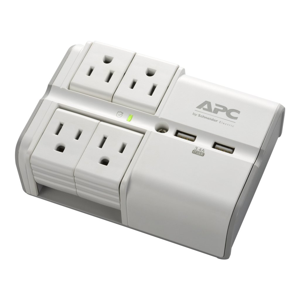 [Imagem do produto APC ESSENTIAL SURGEARREST 4 ROTATING OUTLET WALL TAP WITH 5V 3.4A 2 PORT USB CHARGER 120V PE4WRU3 SCHNEIDER]