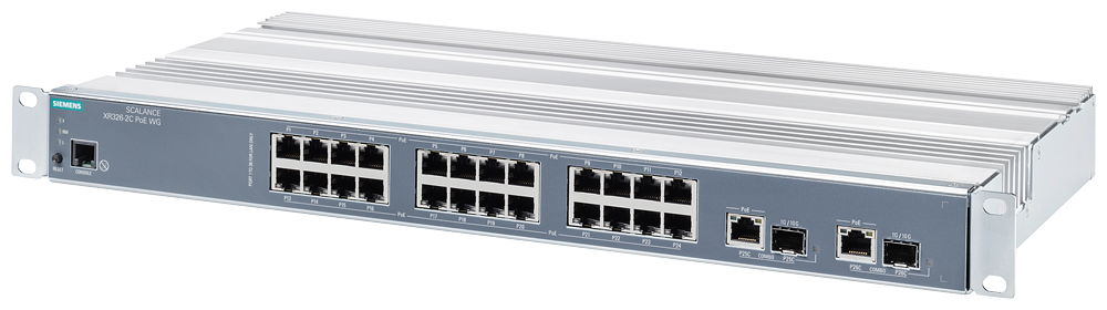 [Imagem SCALANCE XR326-2C POE WG, SWITCH GERENCIADO C2, 24X RJ45 POE, 2X POE COMBO 6GK53262QS003AR3 SIEMENS]